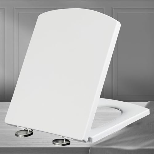 Premium Toilettendeckel Eckig Absenkautomatik Softclose Eckig Universal Toilettensitz Abnehmbar Klobrille Verstellbaren Edelstahlscharnieren Klositz,white-34.5 * 43cm von KSQP