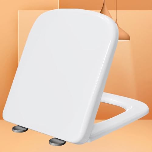 Premium Wc Sitz Eckig Absenkautomatik Toilettendeckel Wc Sitze Klobrille Robust Antibakterieller Stabile klobrille mit Edelstahlscharnieren-Wc Deckel,white-34 * 45cm von KSQP