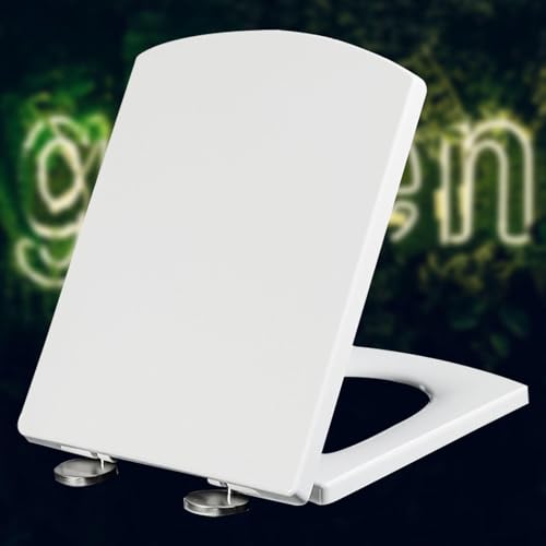 Toilettendeckel, Klodeckel mit Absenkautomatik Quick-Release Antibakterieller Toilettensitze Abnehmbare Rutschfester Wc Sitze mit Verstellbaren Scharnieren,white-34.5 * 43cm von KSQP
