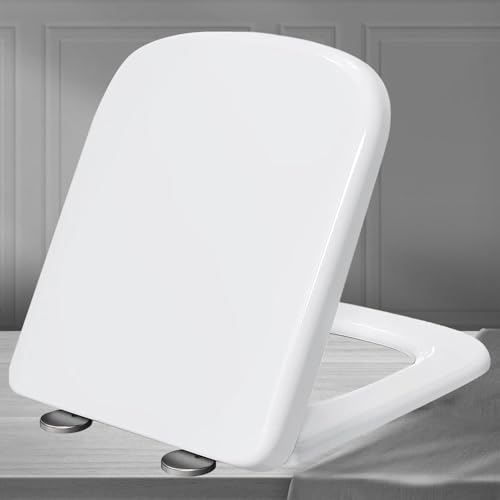 Toilettendeckel Absenkautomatik Eckig Wc Sitz Softclose Weiß Wc Deckel Toilettensitz mit Absenkautomatik Wc-Sitz Quick Release, Top-Installation,white-36 * 44cm von KSQP