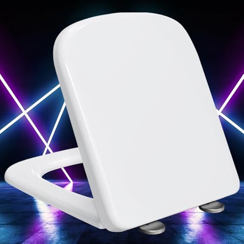 Toilettendeckel mit Absenkautomatik Eckig Form Softclose Antibakterieller Klodeckel Universeller Duroplast Toilettensitz für Jede Toilette Geeignet,white-34 * 45cm von KSQP