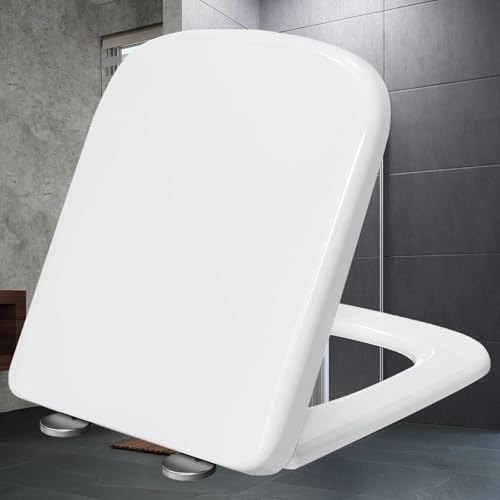 Wc Sitz, Toilettendeckel mit Absenkautomatik Eckig Antibakterielle Klobrille mit Quick Release Funktion Klodeckel Top-Installation Abnehmbar,white-34 * 45cm Wc Sitz, Toilettendeckel mit Absenkautomatik Eckig Antibakterielle Klobrille mit Quick Release Funktion Klodeckel Top-Installation Abnehmbar,white-34 * 45cm von KSQP