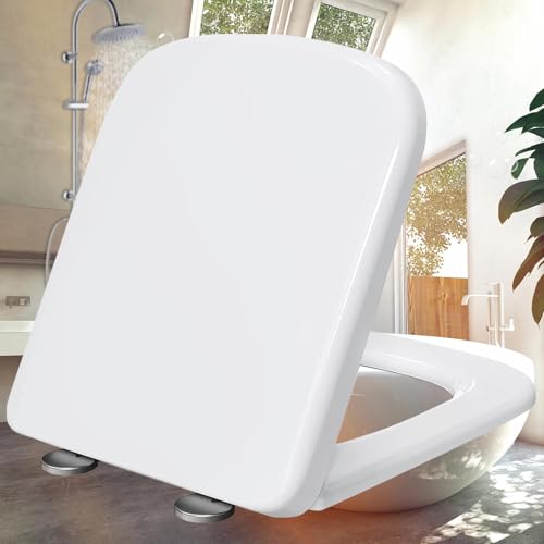 Wc Sitz mit Absenkautomatik Antibakteriell Toilettendeckel Eckig Toilettensitz Absenkautomatik Quick Release Easy-Clean Wc Deckel Top-Installation,white-36 * 44cm von KSQP