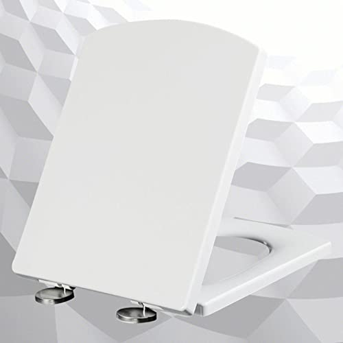 Wc-Sitz mit Absenkautomatik Weiß Toilettendeckel Eckig Antibakterieller Toilettensitze Abnehmbare Rutschfester Toilettensitz für Jede Toilette Geeignet,white-34.5 * 43cm von KSQP