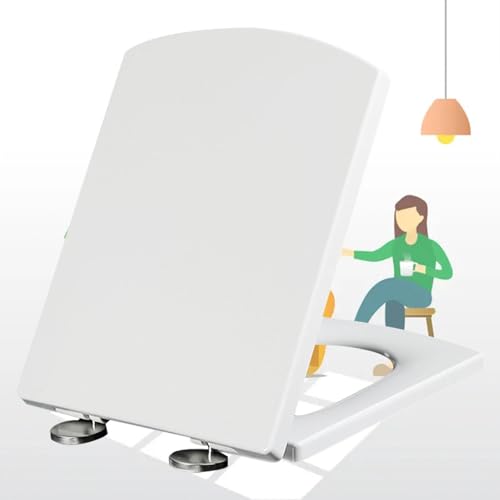 Wc-Sitz mit Absenkautomatik Weiß Toilettendeckel Eckig Eckig Form Wc Deckel mit Absenkautomatik Klobrille Wc Sitze mit Verstellbaren Scharnieren,white-34.5 * 43cm von KSQP