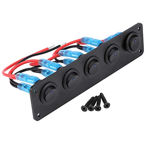 KSTE Kippschalter 12V, Auto Schalter Panel - 12-24V 5 Gang Round Dash Kippschalter Panel, Blaue für RV, Boot, Yacht, Marine Auto Boot von KSTE