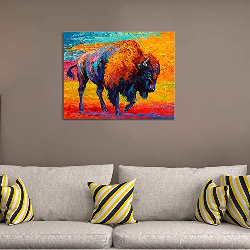 KSTORE Amerikanischer Bison Handgemalte Ölgemälde Tiere Wandkunst Dekor Leinwand Malerei Handgemalte Bunten Abstrakt Wandgemälde,Noframe,80x100cm von KSTORE