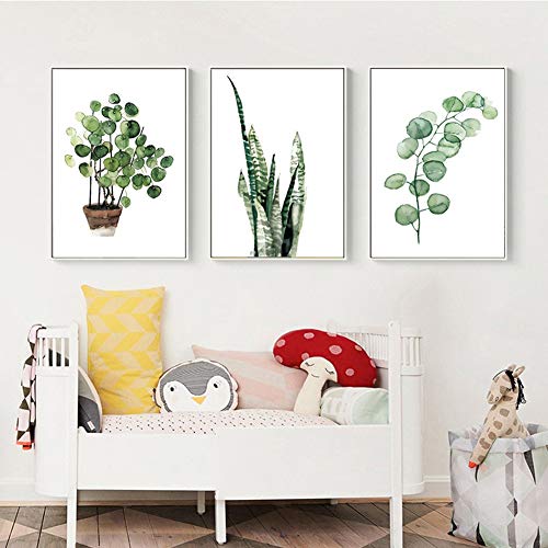 Grün Pflanze Aquarell Leinwand Gemälde, Modernen Hauptwanddekoration Leinwand Kunst Malerei Pflanze Drucken Bild,No frame,40x60cmx3pcs von KSTORE