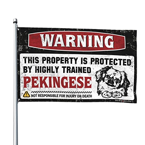 Dekoration für Zuhause, Bar, Warnung: Dieses Grundstück wird durch eine gut ausgebildete Pekinese-Flagge geschützt, Herbst-Hof-Dekoration, Teenager-Artikel (120 x 180 cm) von KSXS