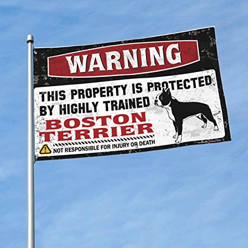 Flaggen für Jungenzimmer, Warnung: Dieses Eigentum wird durch eine gut ausgebildete Boston Terrier-Flagge geschützt, für Mädchen, Pool-Zubehör (60 x 90 cm) von KSXS