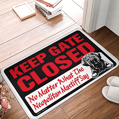 Fußmatte für den Außenbereich, Aufschrift "Keep Gate Closed No Matter What The Neopolitan Mastiff Say", kleine Outdoor-Matte "Welcome-Ish" (40 x 60 cm) von KSXS