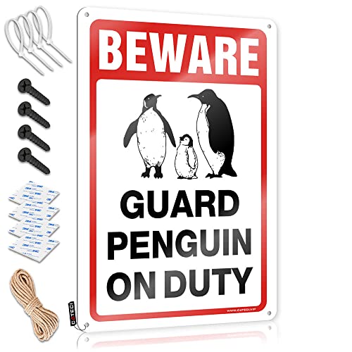 KSXS Bar Accessories Man Cave Beware! Guard Pinguin On Duty Blechschild Warnschilder für Schlafzimmer, Bar, Spiegel für Männerhöhle (20 x 30 cm) von KSXS