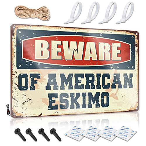 KSXS Bier-Blechschilder, Vintage-Set, Aufschrift "Beware of American Eskimo", Warnschild, Metall-Blechschilder, lustig, 20 x 30 cm von KSXS