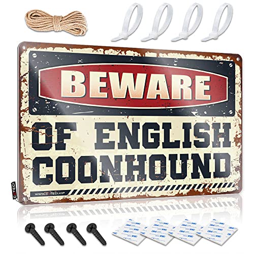 KSXS Bier-Blechschilder im Vintage-Stil, Aufschrift "Beware of English Coonhound", Warnschild, Metall-Blechschilder, lustig, 20 x 30 cm von KSXS