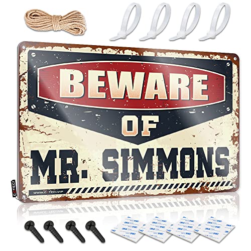 KSXS Bier-Blechschilder im Vintage-Stil, Aufschrift "Beware of Mr. Simmons", Warnschild, Metall-Blechschilder, lustig, 20 x 30 cm von KSXS