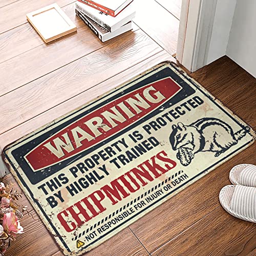 KSXS Fußmatte für den Außenbereich, Aufschrift "Warning This Property is Protected by A Highly Trained Chipmunks", kleine Outdoor-Matte, Willkommens-Ish-Haustürschild (40 x 60 cm) von KSXS