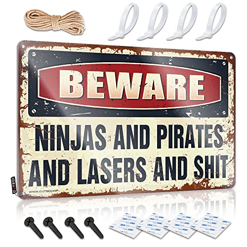 KSXS Garagen-Blechschild Ninjas und Piraten und Laser und $Hit Warnung Blechschild Metall-Blechschild Retro-Blechschild Wanddekoration (30 x 40 cm) von KSXS