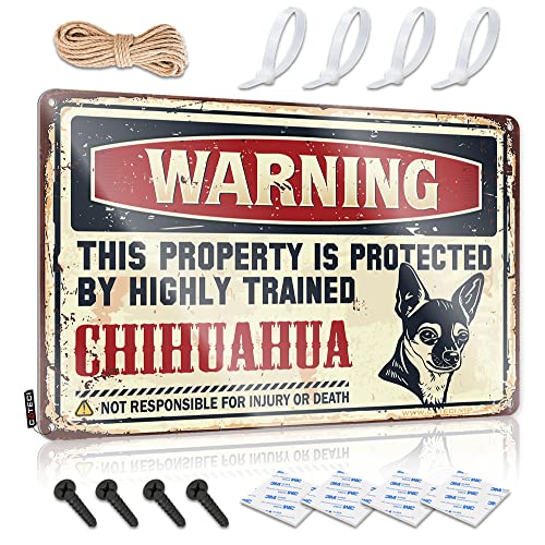 KSXS Lustiges Outdoor-Dekor, Warnschild mit Aufschrift "Warning This Property is Protected by A Highly Trained Chihuahua", Wandschild, Heißbier, Blechschild (30 x 40 cm) von KSXS