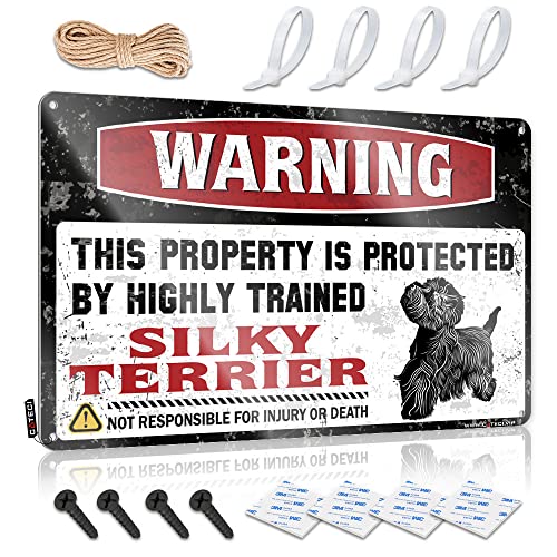 KSXS Man Cave Signs and Decor Warning This Property is Protected by A Highly Trained Silky Terrier Blechschild Warnschild Lustiges Bierschild (20 x 30 cm) von KSXS