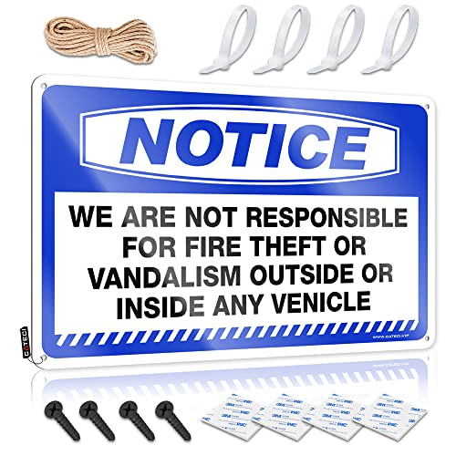 KSXS Retro-Blechschilder, Aufschrift "Notice We are Not Responsible for Fire Theft Or Vandalism Outside Or Inside Any Venicle", Blechschild, für Männer, Kabel, Dekoration, 30 x 40 cm von KSXS