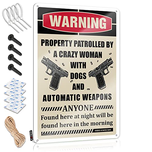 KSXS Retro-Schilder mit Aufschrift "Warning Property Patrolled by A Crazy with Dogs and Automatic Weapons" (in englischer Sprache), lustiges Schild für Garage, Bar, Schlafsaal, Türschild (20 x 30 cm) von KSXS
