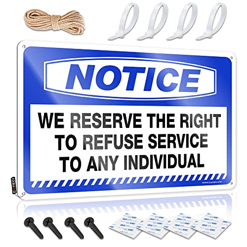 KSXS Vintage Metallschilder, lustige Notice We Reserve The Right to Refuse Service to Any Individual Blechschild, lustige Vintage-Schilder, lustige Wanddekoration, Schilder (20 x 30 cm) von KSXS