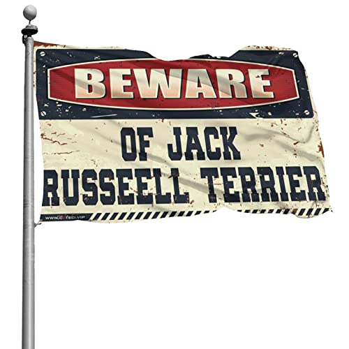 Man Cave-Dekorationen "Beware Of Jack Russeell Terrier", Flagge, Veranda, Schild, Hinterhof-Dekoration (60 x 90 cm) von KSXS