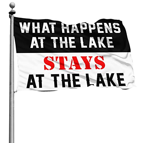 Niedliche Flaggen für Teenager-Mädchenzimmer, Motiv: What Happens At The Lake Stays At The Lake, Flagge, Bar, Männerhöhle, Dekoration, Gartenflagge Herbst (152 x 244 cm) von KSXS