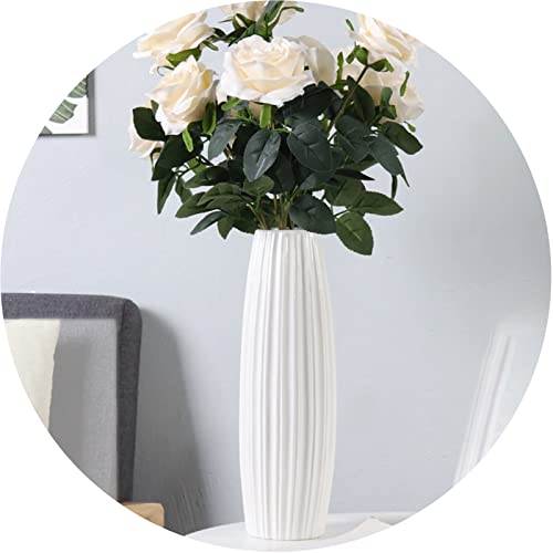 45 cm hohe Bodenvase mit vertikalem Streifenmuster, dekorative große weiße Keramikvase, Blumenhalter für Wohnzimmer von KSYGINXD