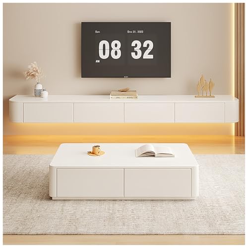 KSYGINXD 200cm TV Schrank, TV Lowboard Stehend Oder Hängend, Mit 2 Schubladen 1 Klappe, Medienkonsole Mit Löchern Zur Kabelführung, Hängeschrank Wohnwand, Komplett Montiert von KSYGINXD