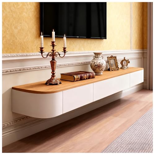 KSYGINXD Moderner TV Schrank 140CM, Fernsehtisch Hängend Beige, TV Lowboard mit 2 Schubladen 1 Klappen Türen, TV Sideboard Wohnzimmer mit Kabelmanagement, TV Tisch für Wohnzimmer und Esszimmer von KSYGINXD