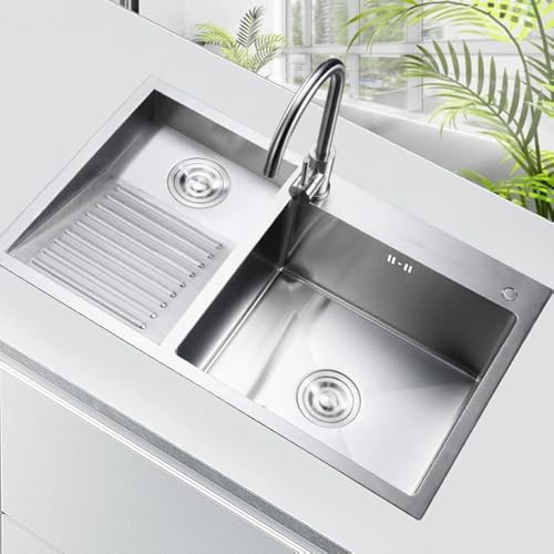 Waschtisch mit Waschbrett, Küchenspüle aus Edelstahl mit Wasserhahn, Haushalt, Pool, Balkon, Zimmer, Waschbecken, leicht zu reinigen, Doppelschüssel, 700 mm von KSYGINXD