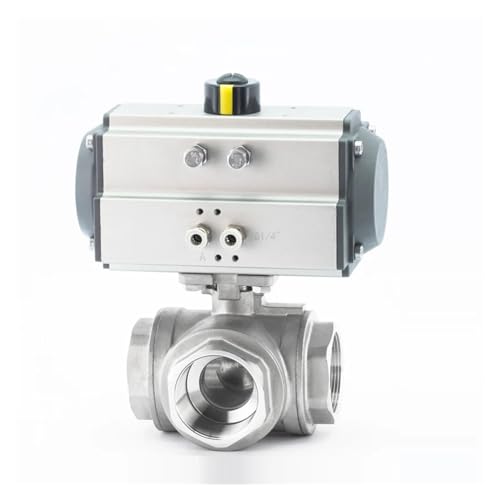 Dreiteiliger pneumatischer Dreiwege-Kugelhahn DN50 mit hoher Plattform und Edelstahl-Innengewinde, T-Typ, L-Typ-Kugelhahn(T Type) von KSZHZYMGX
