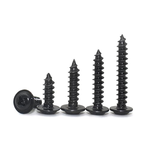 KSeSii 20–100 Stück M1.4 M2 M2.5 M3 M3.5 M4 M5 M6 Blechschraube, Rundkopf mit Unterlegscheibe, selbstschneidende Schraube, schwarz beschichtet(6mm,M3x50pcs) von KSeSii