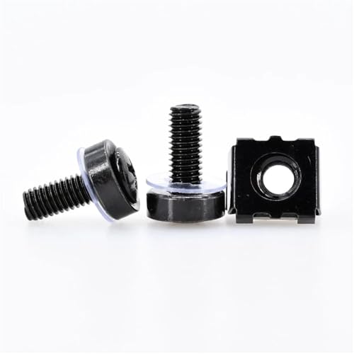 KSeSii 20Set M6x16mm M6x20mm Schwarz Carbon Stahl Schraube Käfig Mutter Set for Rack Mount Server Schrank Regale Bolzen Kontermuttern Kit(M6x20 (20Set)) von KSeSii