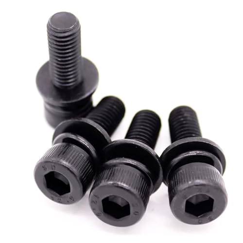 KSeSii 5/10 Stück M3 M4 M5 M6 M8 M10 12 Schwarz Grade 12.9 Stahl Sechskant Innensechskantschraube Flache Unterlegscheibe Federdichtung Montagebolzen(8mm,10pcs M4) von KSeSii