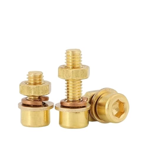 KSeSii M3 M4 M5 M6 M8 M10 M12 Reines Kupfer Messing Hex Innensechskantschrauben Schrauben Unterlegscheiben Muttern Set(M4x16mm 20sets) von KSeSii