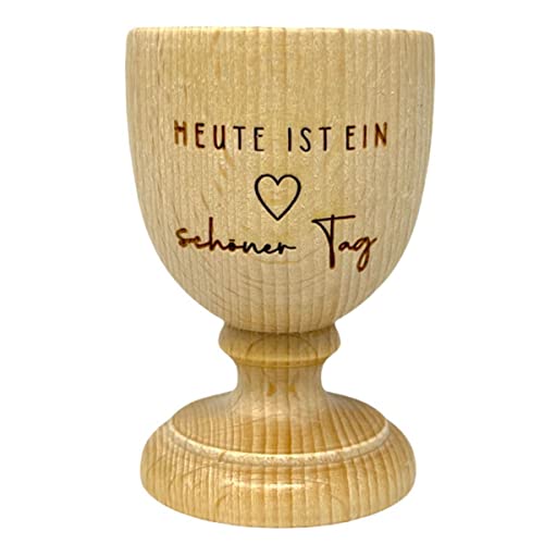 KT-Schmuckdesign Holz Eierbecher Heute ist EIN schöner Tag - Ostern Frühstück Eierhalter Gravur Spruch von KT-Schmuckdesign