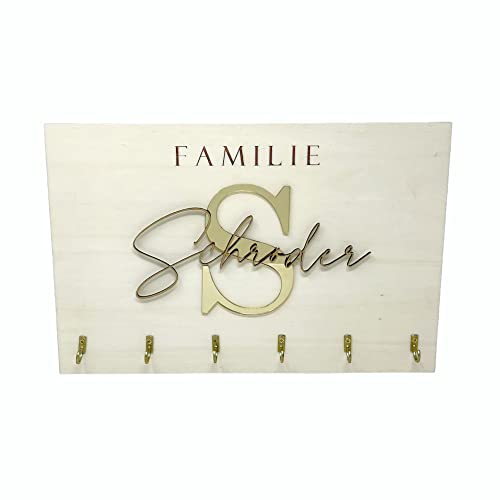 KT-Schmuckdesign Schlüsselbrett mit 6 Haken Gold Buchstabe und deinem Wunschtext - Geschenkidee Deko für Zuhause Schlüsselkasten Schlüssel Aufbewahrung von KT-Schmuckdesign