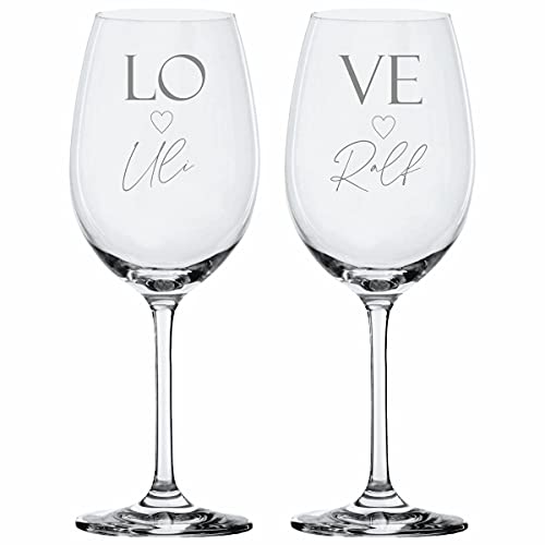 KT-Schmuckdesign Weingläser Leonardo Set - Love mit Wunschtext - Valentinstag Geschenkidee Pärchen Jahrestag Liebe Rotwein Weißwein Wunschgravur, Glas schnell lieferbar von KT-Schmuckdesign