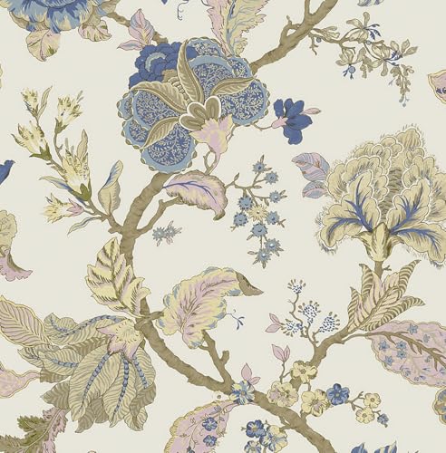 KT·EXCLUSIVE WALL FASHION Selbstklebende Tapete “Kianna Jacobean” – Vinyl 52×548 cm – ablösbar & wasserfest – klassisches Blumen‑Tapestry‑Design für Wand, Möbel & DIY – Made in USA (Creme-Beige) von KT·EXCLUSIVE WALL FASHION