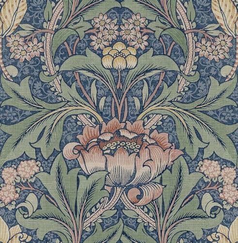 KT·EXCLUSIVE WALL FASHION Selbstklebende Tapete “Acanthus Floral” – Vinyl 52×548 cm – ablösbar & wasserfest – klassisches Akanthus‑Blütenmuster für Wände, Möbel & DIY – Made in USA (Blau-Rosa) von KT·EXCLUSIVE WALL FASHION