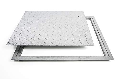 SA-70 Stahl Schachtabdeckung verzinkt begehbar 700 x 700 mm Tränenblech Schachtdeckel Deckel mit Rahmen Kanalschacht quadratisch eckig von KTC Tec