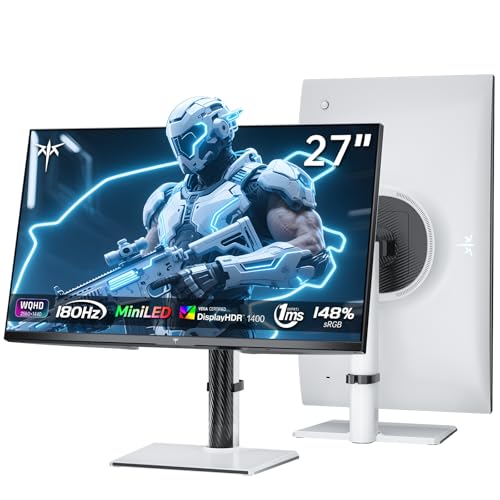 KTC Gaming Monitor 27 Zoll | Mini Led | 2K@180Hz QHD 2560x1440P | VESA Display HDR1400 | 1ms Reaktionszeit | Adaptive Sync | 148% sRGB | HDMIx2, DPx1 | Vertikale und Wandmontage | Weiß M27T6 von KTC