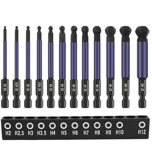 12 Stück Kugelkopf Sechskant Schraubendreher H2-12 6,35 mm 75 mm Griff Starker Rostschutz Ball End Hex Bit Set Sechskant Schaft Lange Magnetischen Kugelkopf Bit Magnetischen Hex Innensechskant Satz von KTCINA