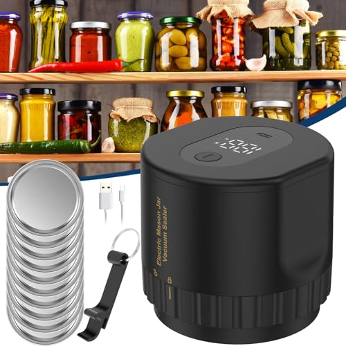 13 Stück Mason Vakuumiergerät 10.4 x 10.4 x 9.5 cm USB Aufladen großer Akkukapazität geringem Stromverbrauch Elektrisches Vakuumier Set mit LED-Display Electric Mason Jar Vacuum Sealer Kit von KTCINA