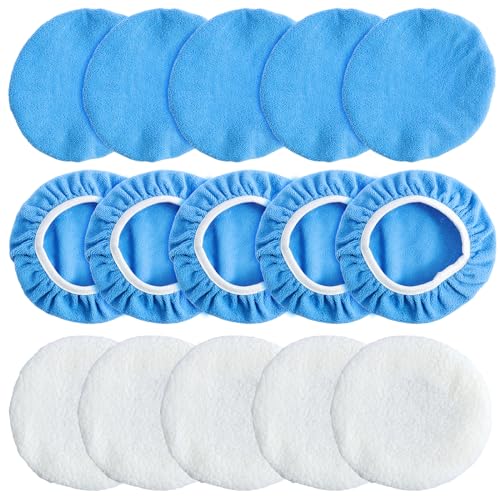 15 Stück Polierhaube Auto 228-254 mm Mikrofaser Polierpad 10 Stk Mikrofaser Polierpad 5 Weiße Wollvlies-Polierpads Wachs Applikator Pad für Auto Möbel Glas Bodenpolieren (228-254mm) von KTCINA