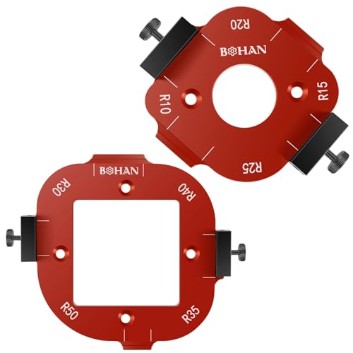 2 Stück 4-in-1 Eckradius-Frässchablonen R10-R50 Radius Jig Router Templates Alu Radius Jig Router Schablonen Corner Radius Routing Templates Frässchablonen für Tische Stühle Bilderrahmen Holzecken von KTCINA