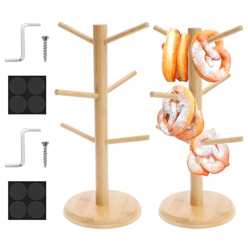 2 Stück Brezelständer mit 6-Armig 15 x 35 cm Ultra Robust Sicher Brezelhalter Holz Natürliche Glatt Gratfrei Brezelbaum Kaffeetassenständer Tassenhalter für Restaurant Café Bar Hausküche (Holz) von KTCINA