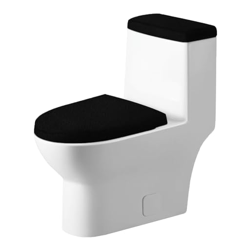 2 Stück Toilettensitzbezug Weich Bequem WC Sitzbezug Silberfuchssamt Toilet Seat Cover Maschinenwaschbar WC Deckelbezug Verschleißfest Toilettendeckelbezug WC-Deckel-Tankabdeckungen (Schwarz) von KTCINA